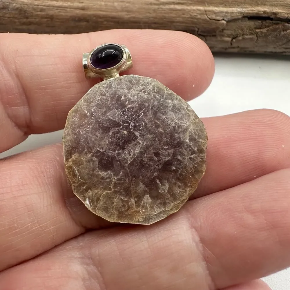 Flashy Lepidolite Mica & Amethyst Sterling Silver Pendant
